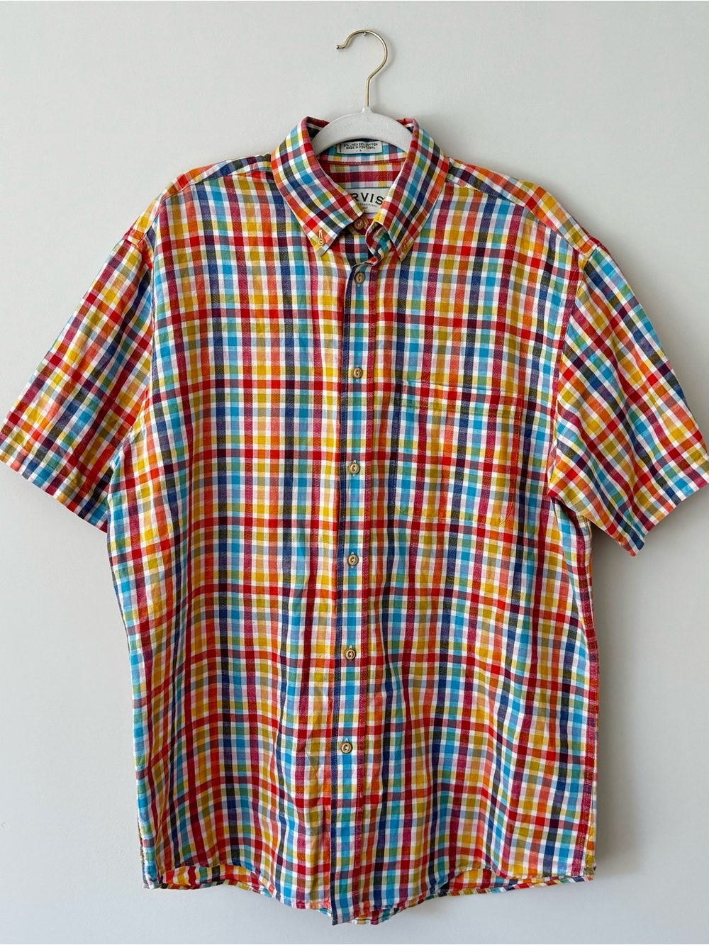 Orvis Vintage Cotton Linen Rainbow Plaid Check Button Down Shirt – Men’s Large
